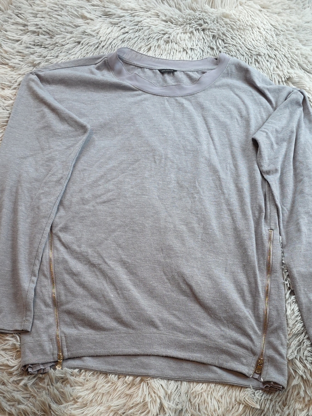 Ann Taylor Gray Crewneck Sweater with Gold Side Zippers